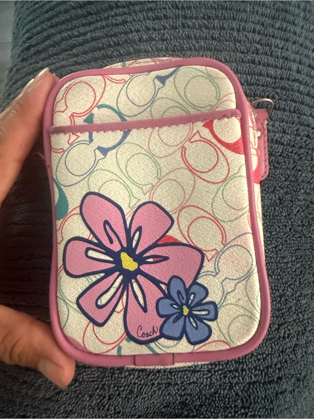 Y2K Coach Pink Zip Pouch with Blue Lining.  No strap